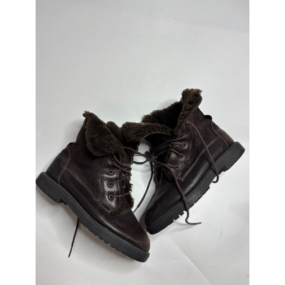 SANTANA Canada Women 7.5 Brown Leather Lace Up Ankle boots with Shearling Lining